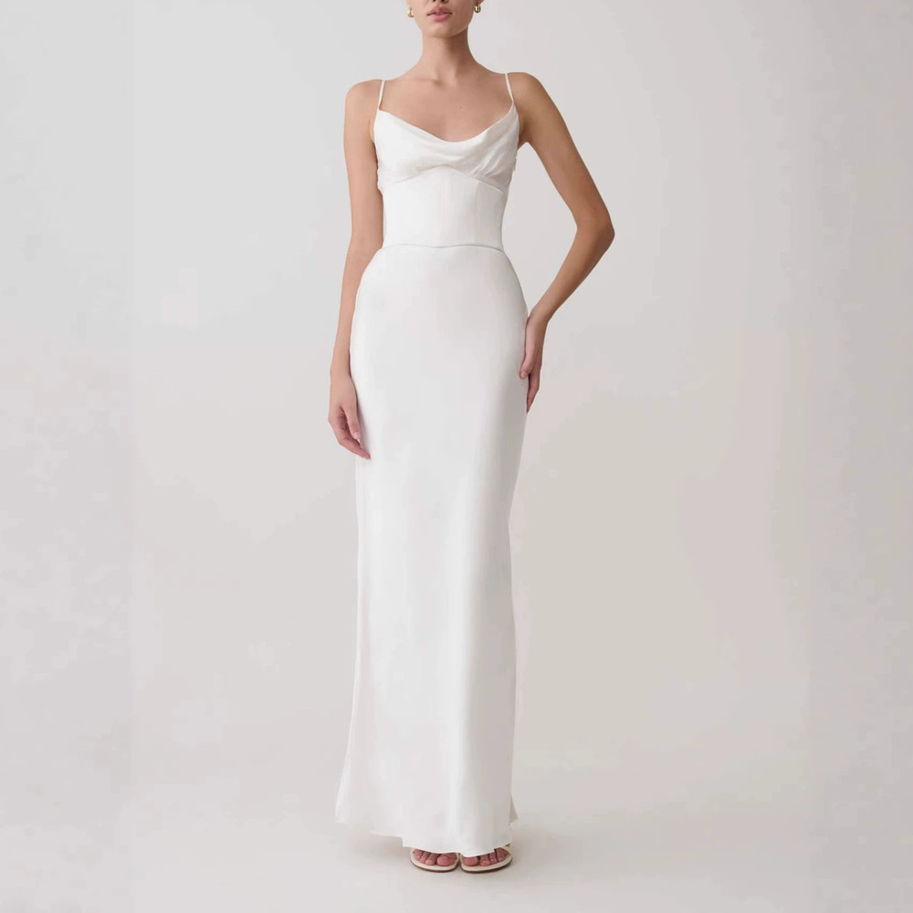 Forever 21 Elegant Minimalist White Spaghetti Strap Fitted Waist Maxi Dress